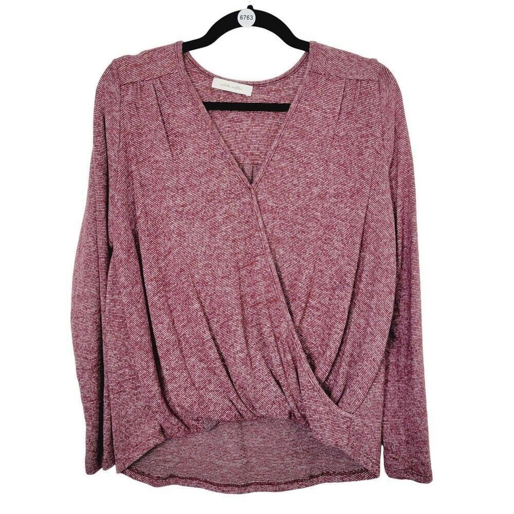 White Willow Womens Maroon Super Soft Knit Faux Wrap Long Sleeve Top Size Small
